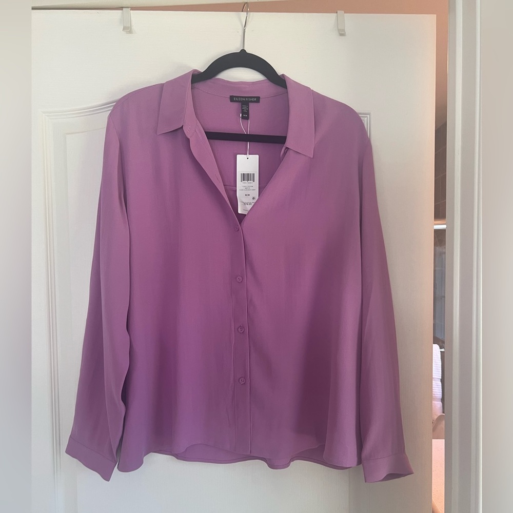 EILEEN FISHER Silk Button Down Blouse